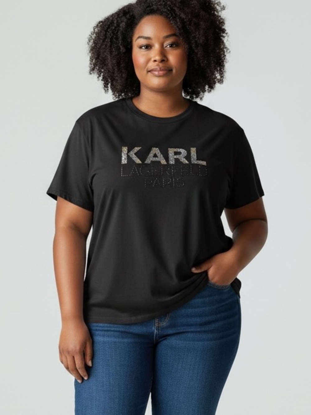 Karl Lagerfeld Black Short-Sleeve Tee with Metallic Logo